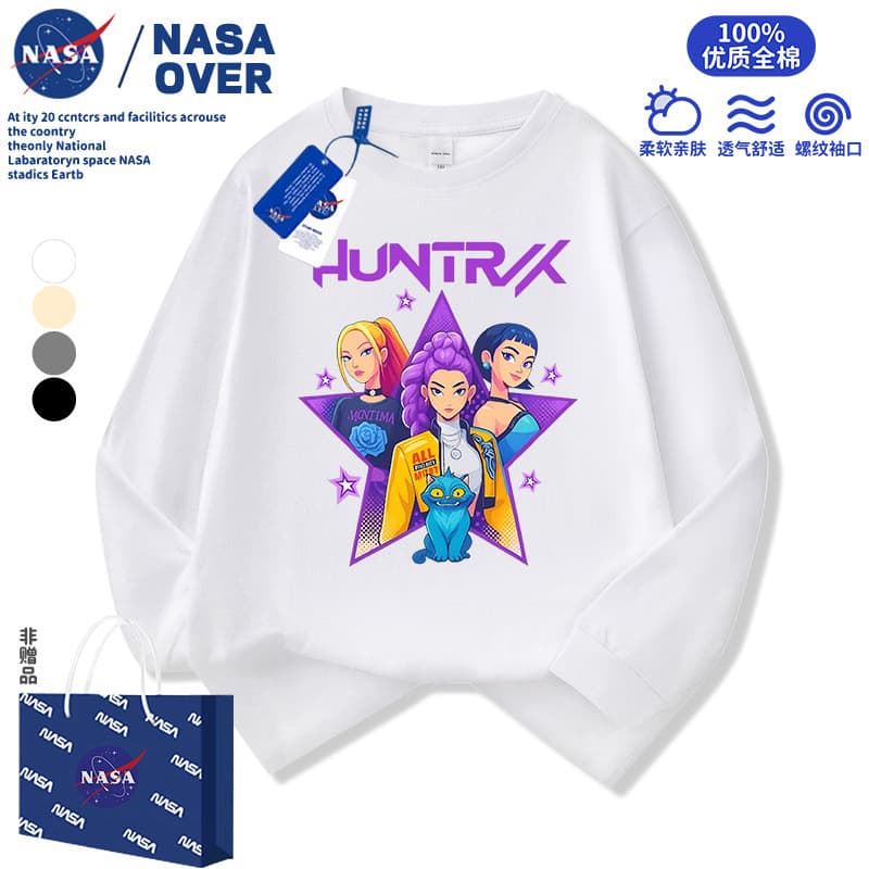 NASA Demon Hunters K-pop Girls Long Sleeve T-Shirt Cartoon Stylish Top for Older Kids Spring Autumn New Arrival