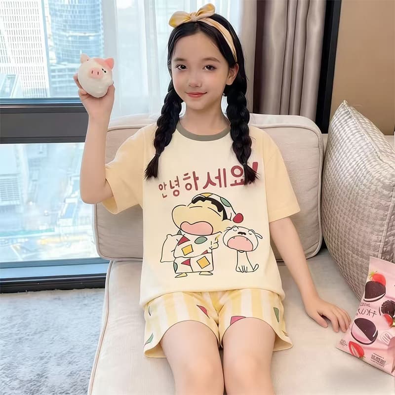 Children's Pajamas Girls Summer Cute Cartoon Short Sleeve 2026 New Home Suit Set