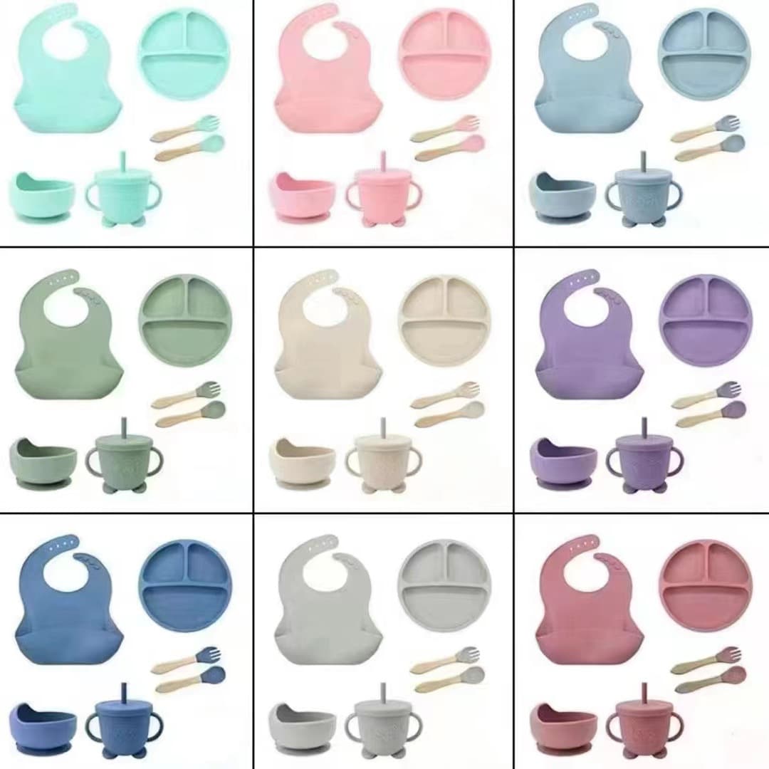 Food-Grade Silicone Children's Plate Set, Silicone Kids Tableware Set, Stainless Steel 304 Silicone Children's Tableware