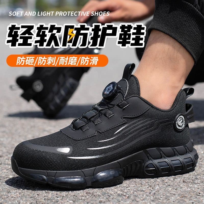 New Fashion Cross-Border Rotating Button Safety Shoes for Men, Anti-Smash and Anti-Puncture Steel Toe Work Shoes, Slip-Resistant and Durable