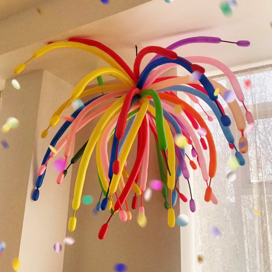 Colorful Striped Firework Balloon Decoration for Dopamine Birthday, School Opening, Graduation Classroom Scene Setup Atmosphere Props