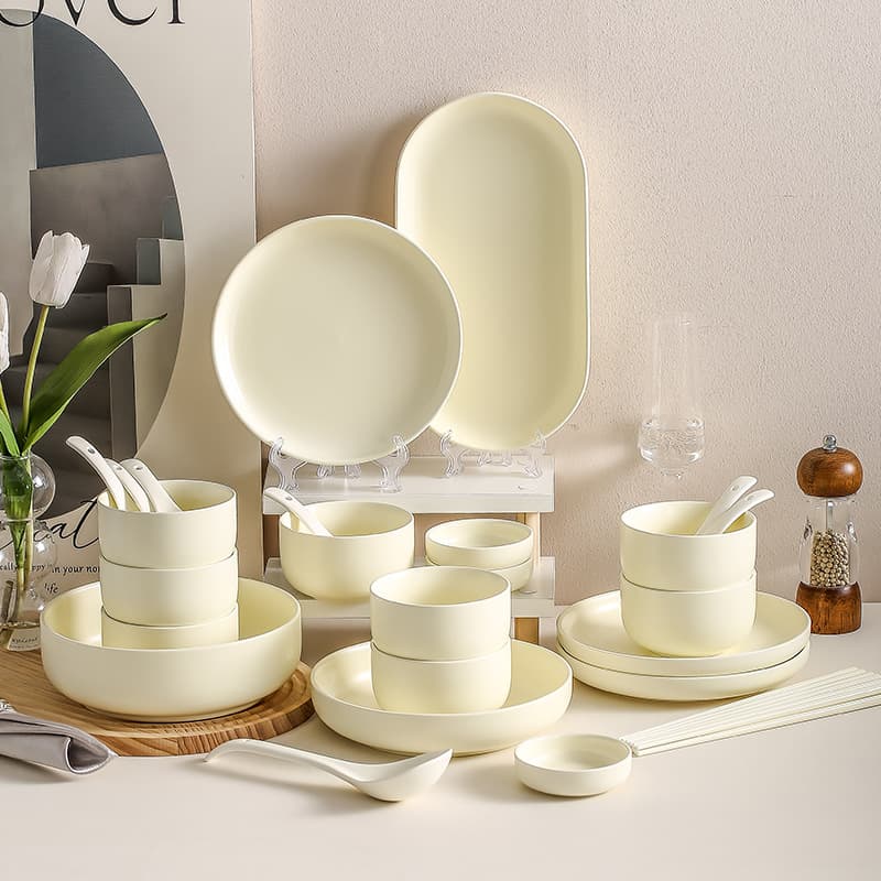 Underglaze Cream Style Ceramic Rice Bowl Home Tableware Bowl Set High Appearance Internet Celebrity Noodle Bowl Soup Bowl Solid Color