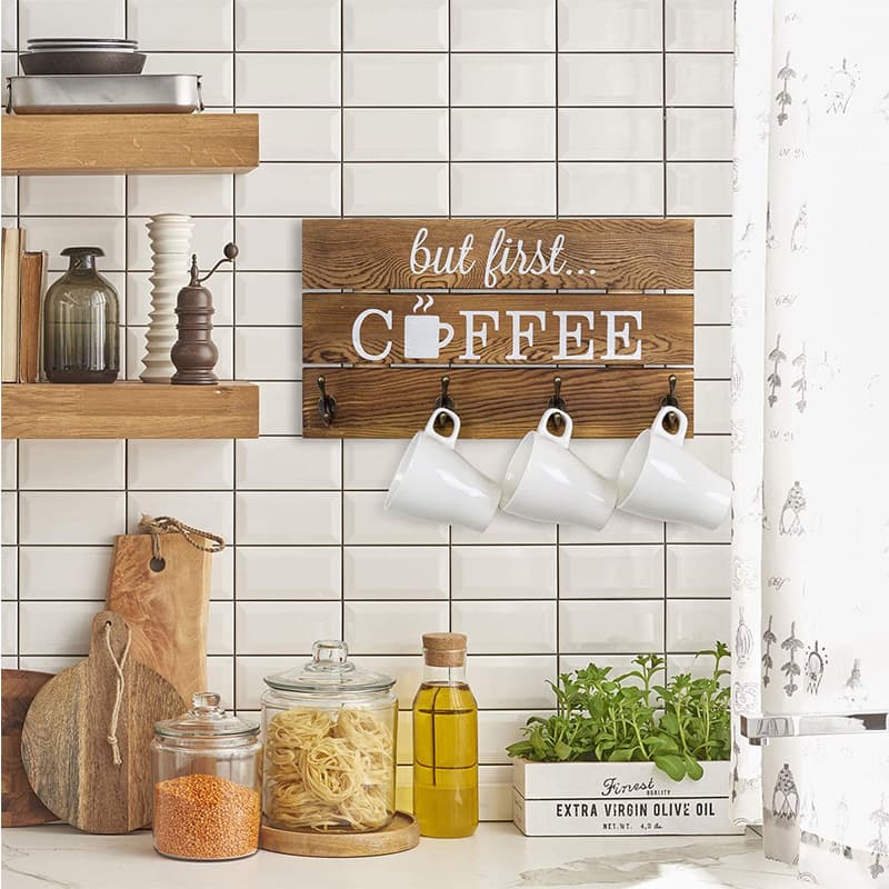 Wooden mug holder cup hook storage rack wooden kitchen cup holder wall-mounted coffee cup drain rack