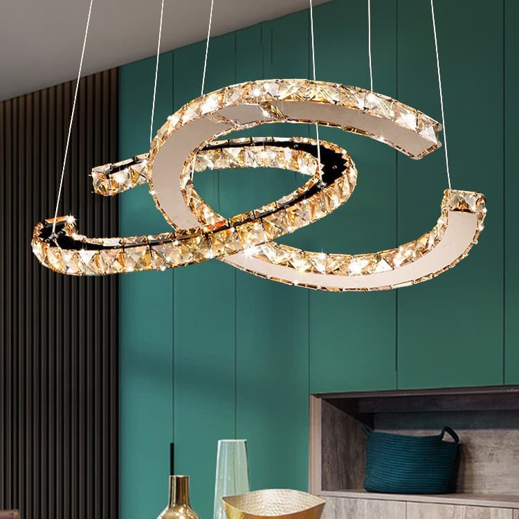 Modern Minimalist LED Creative Double C Crystal Chandelier Restaurant Bar Pendant Light Personality Post-Modern Home Hallway Pendant Light