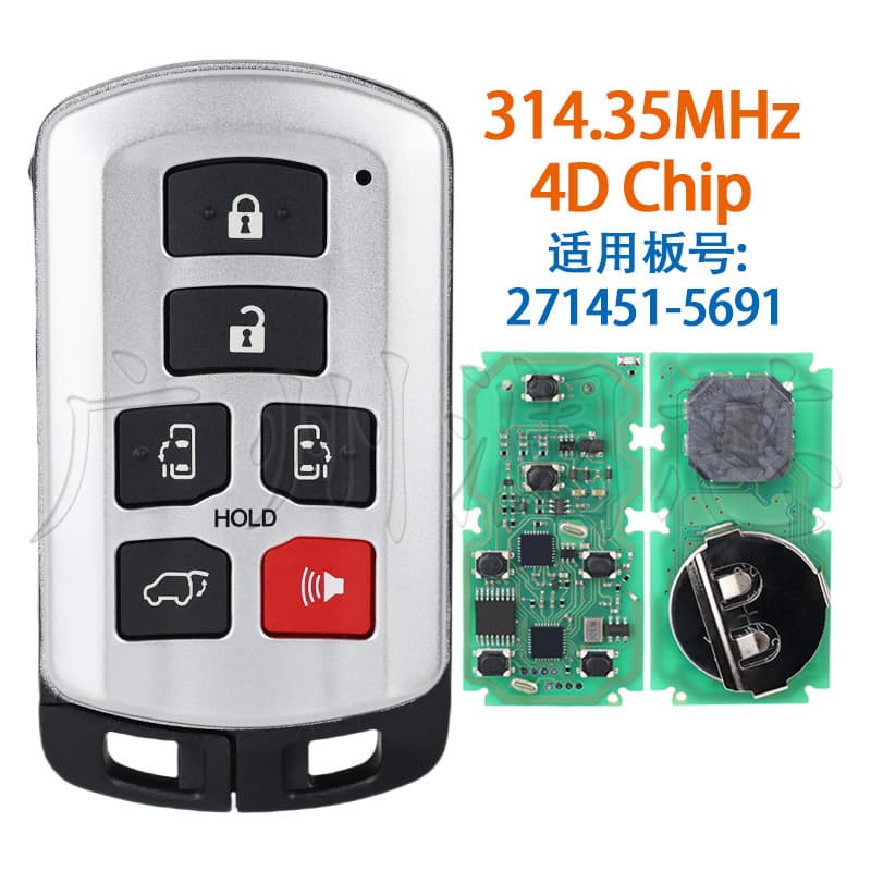 Suitable for Toyota Sienna 11-20 years 6-button HYQ14ADR remote control smart card 271451-5691 314.3MHz