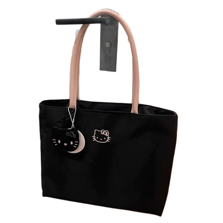 Cute and Exquisite Large Capacity Tote Bag for Commuting, Kitty Embroidery Handbag, Lightweight Underarm Shoulder Bag Y52