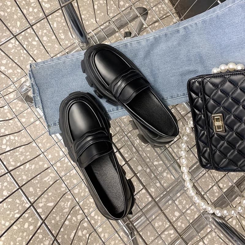 Size 32-43 Small Leather Shoes Women's 2024 All-match British Loafers Black Platform Platform Single-layer Shoes Size Women's Shoes