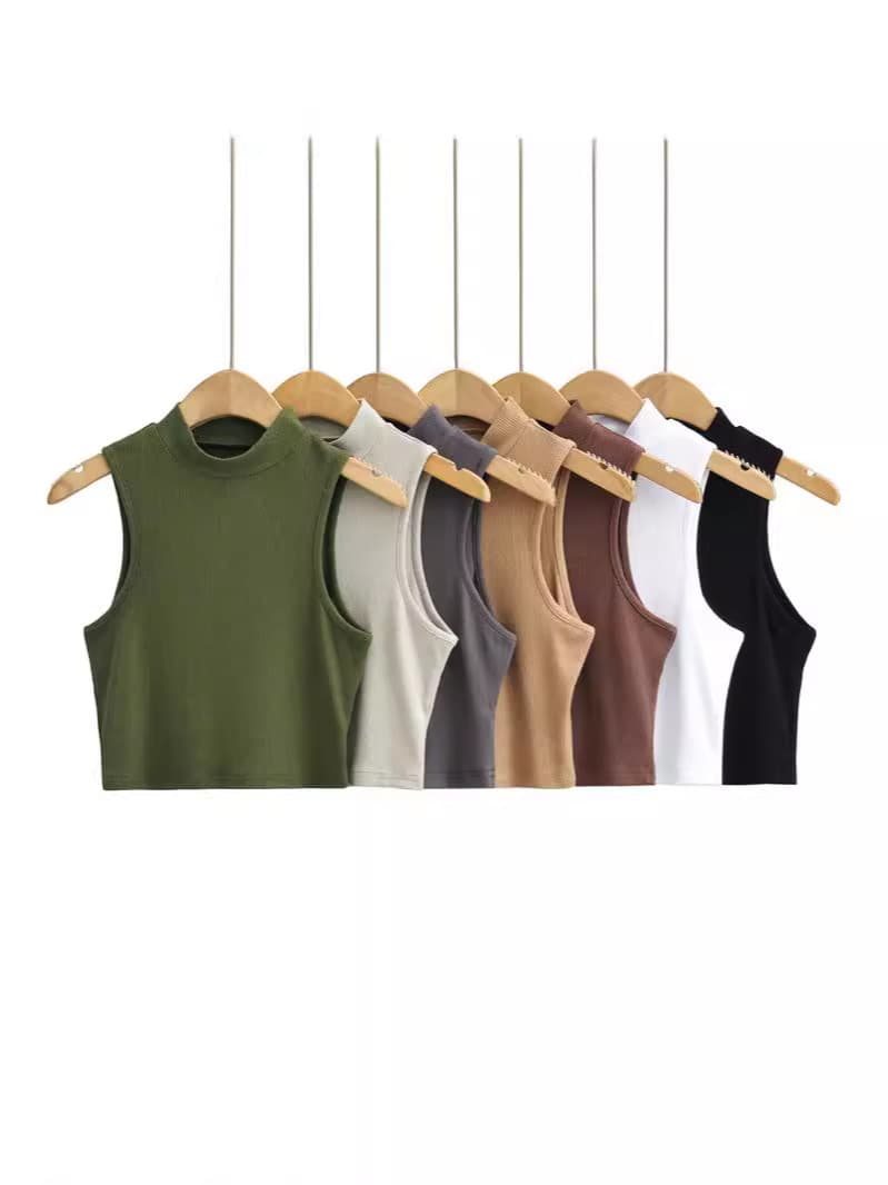 European and American style sexy slim-fit high-neck sleeveless vest for women, summer short crop top, tight-fitting base vest wholesale