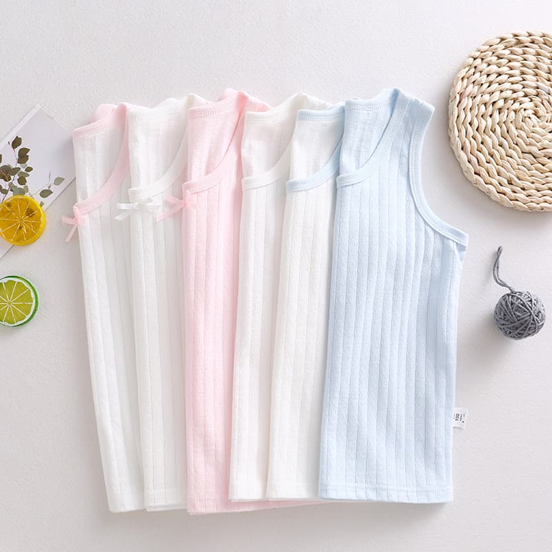 Children's Thin Strap Tank Top Solid Jacquard Baby Girl 100% Cotton Breathable Seamless 2-Pack Wholesale