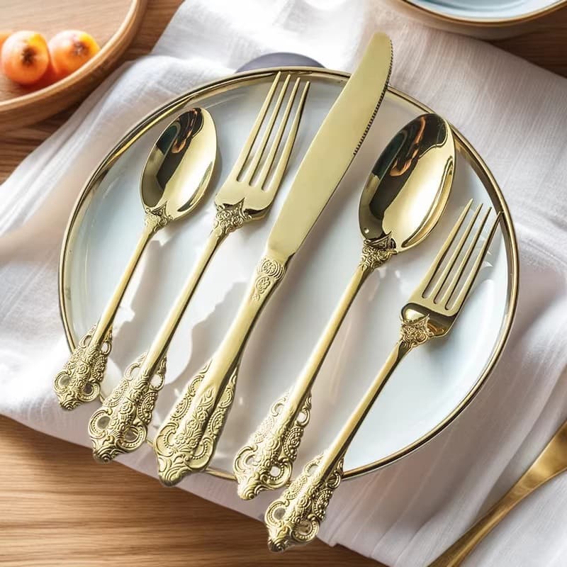 304 Stainless Steel Royal Western Cutlery Vintage Embossed Steak Knife Fork Spoon 24-Piece Set Christmas Gift Set