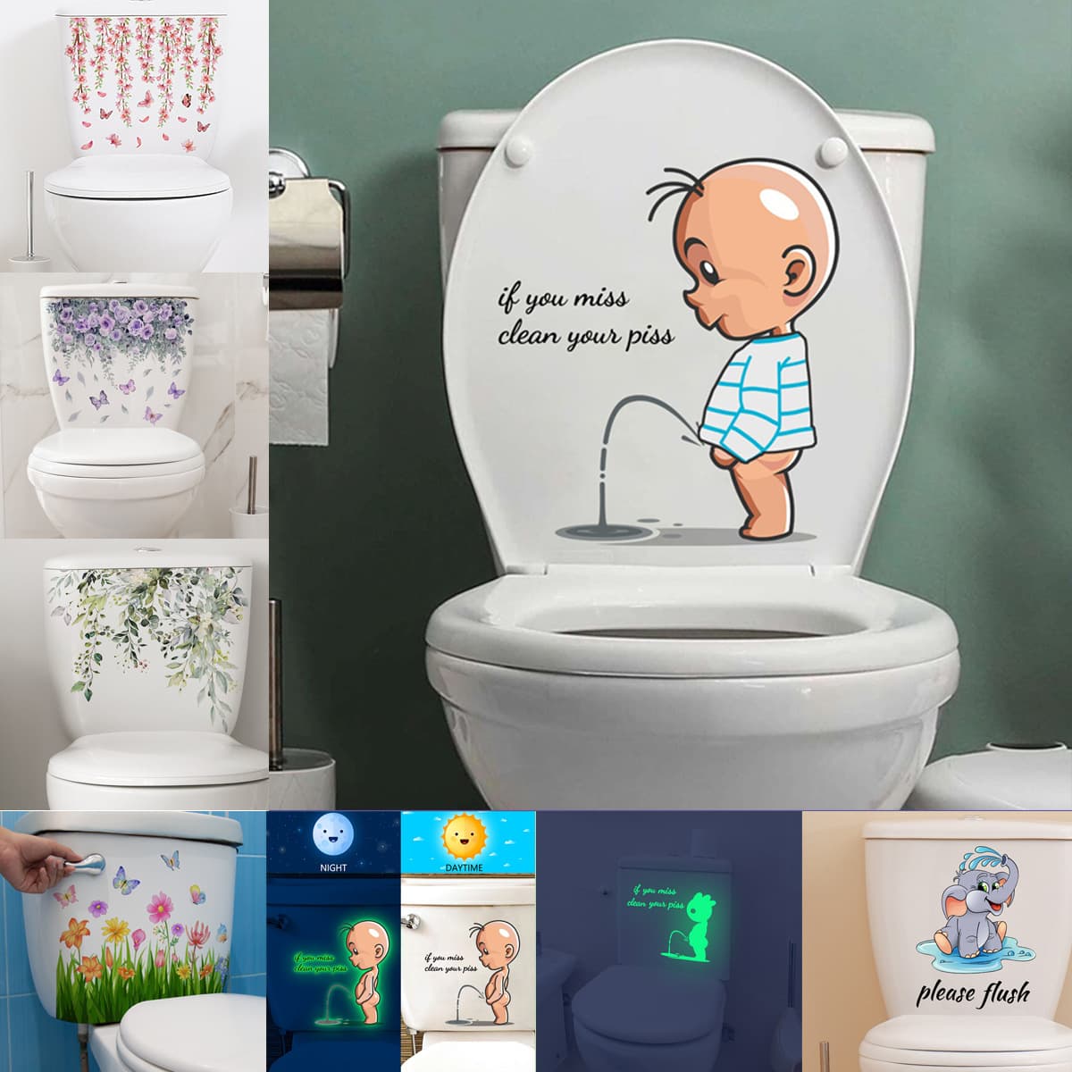 1 Meter Wall Sticker Bathroom Warning Toilet Sticker Kids Urination Toilet Sign Creative Self-adhesive Removable Wall
