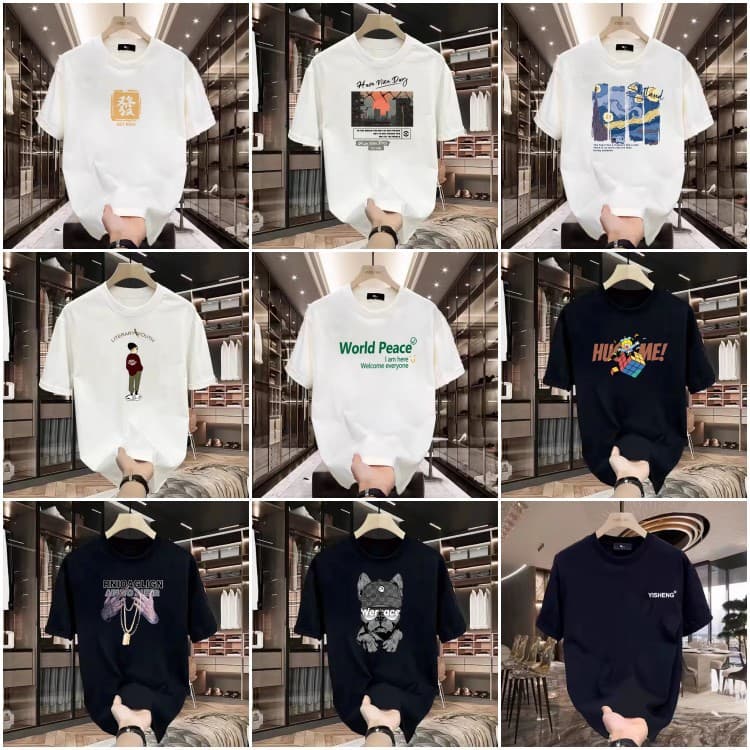 American Heavyweight Pure Cotton Streetwear Short Sleeve T-Shirt Men 2025 New Summer Loose Fit Half Sleeve Undershirt Tee Wholesale