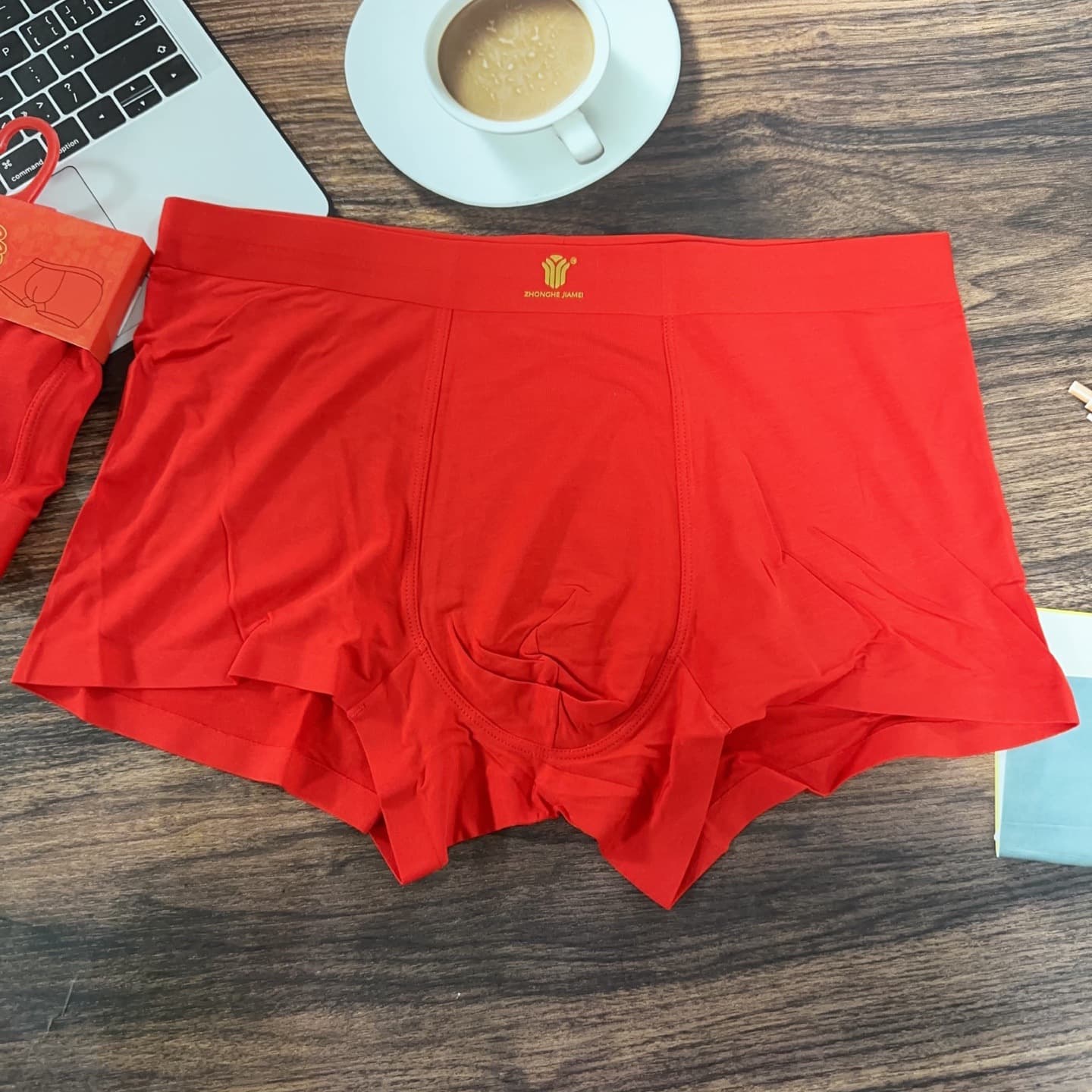 4XL Cardboard Big Red Seamless Men's Underwear 60s Lenzing Modal Zodiac Year Flat Briefs Wholesale