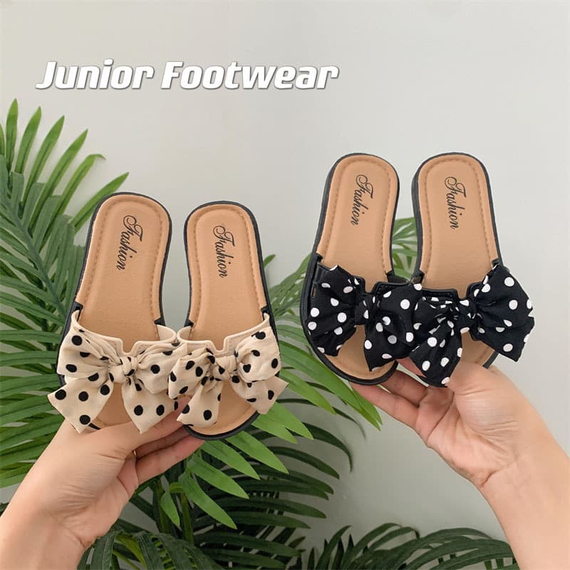 Summer Big Kids' Children's Slippers, Girls' Sandals with Casual Bow, Non-Slip Outdoor Wear, Korean Style Soft-Soled Girls' Shoes