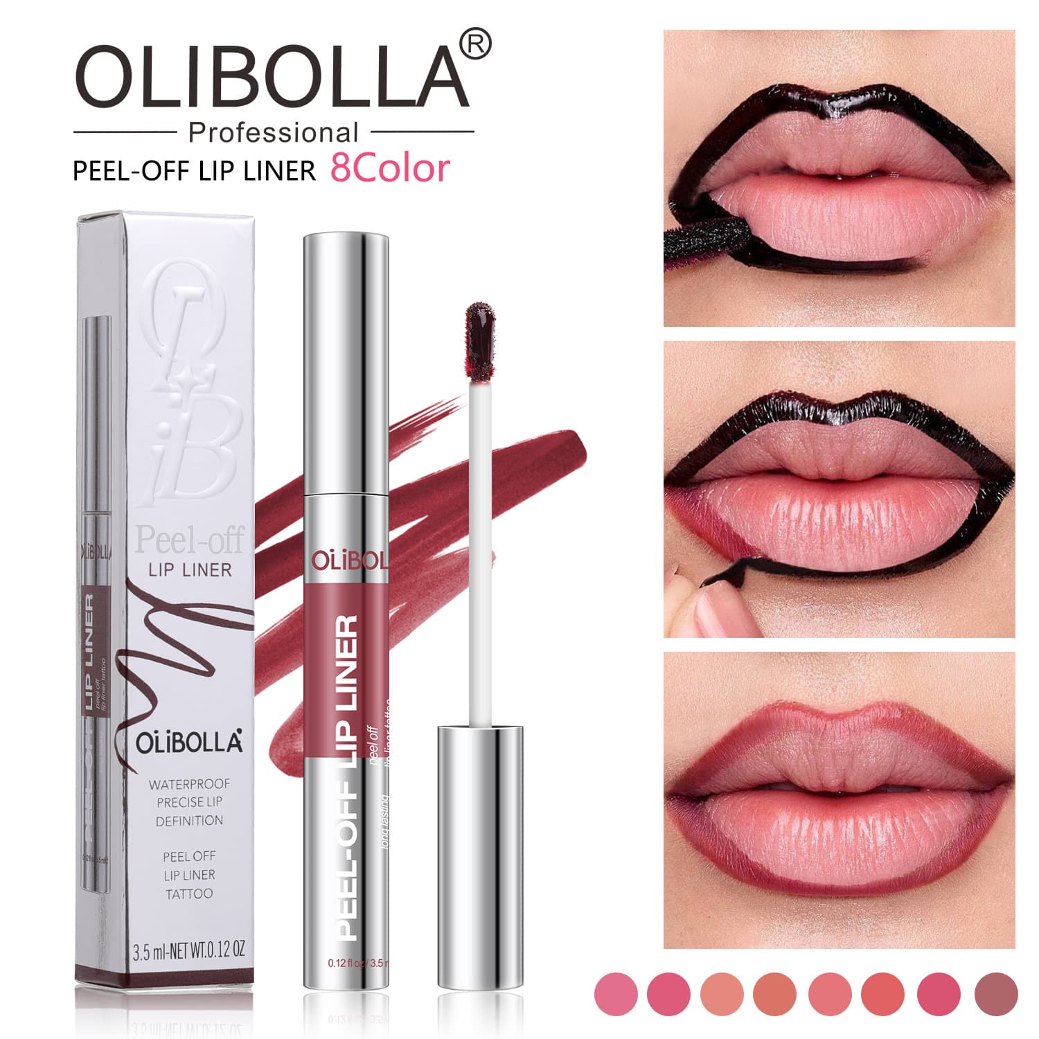 Cross-border hot-selling olibolla 8-color matte peel-off lip gloss, long-lasting waterproof and easy-to-color peel-off lip liner