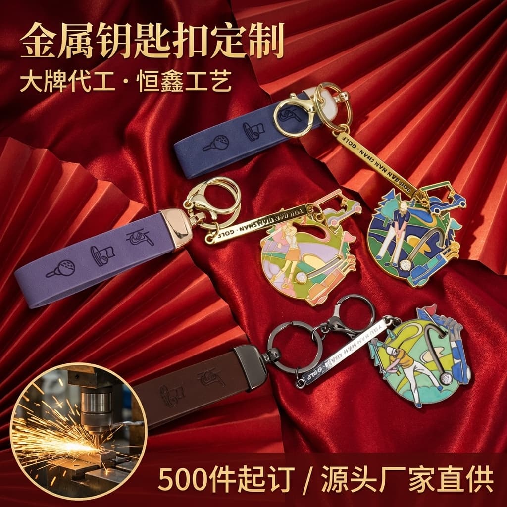 Custom Metal Keychain with Hollow Color Printing Logo, School Anniversary Corporate Commemorative Gift Pendant, Custom Plush Keychain