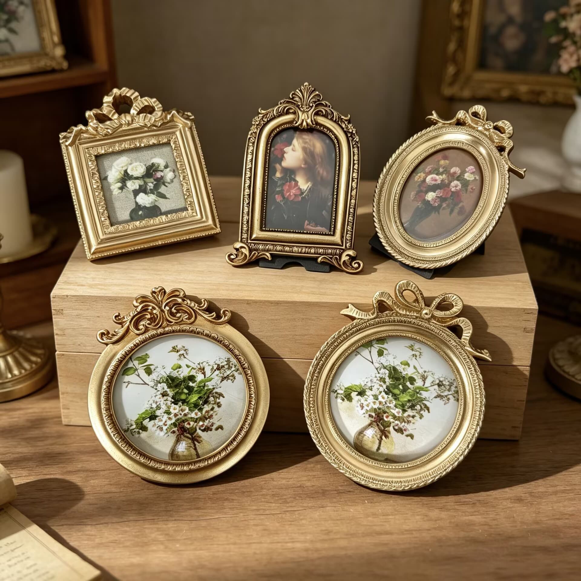 French Vintage Cross-Border Amazon Premium Photo Frame Wholesale Magnetic Vintage Display Stand Simple Light Luxury Picture Frame