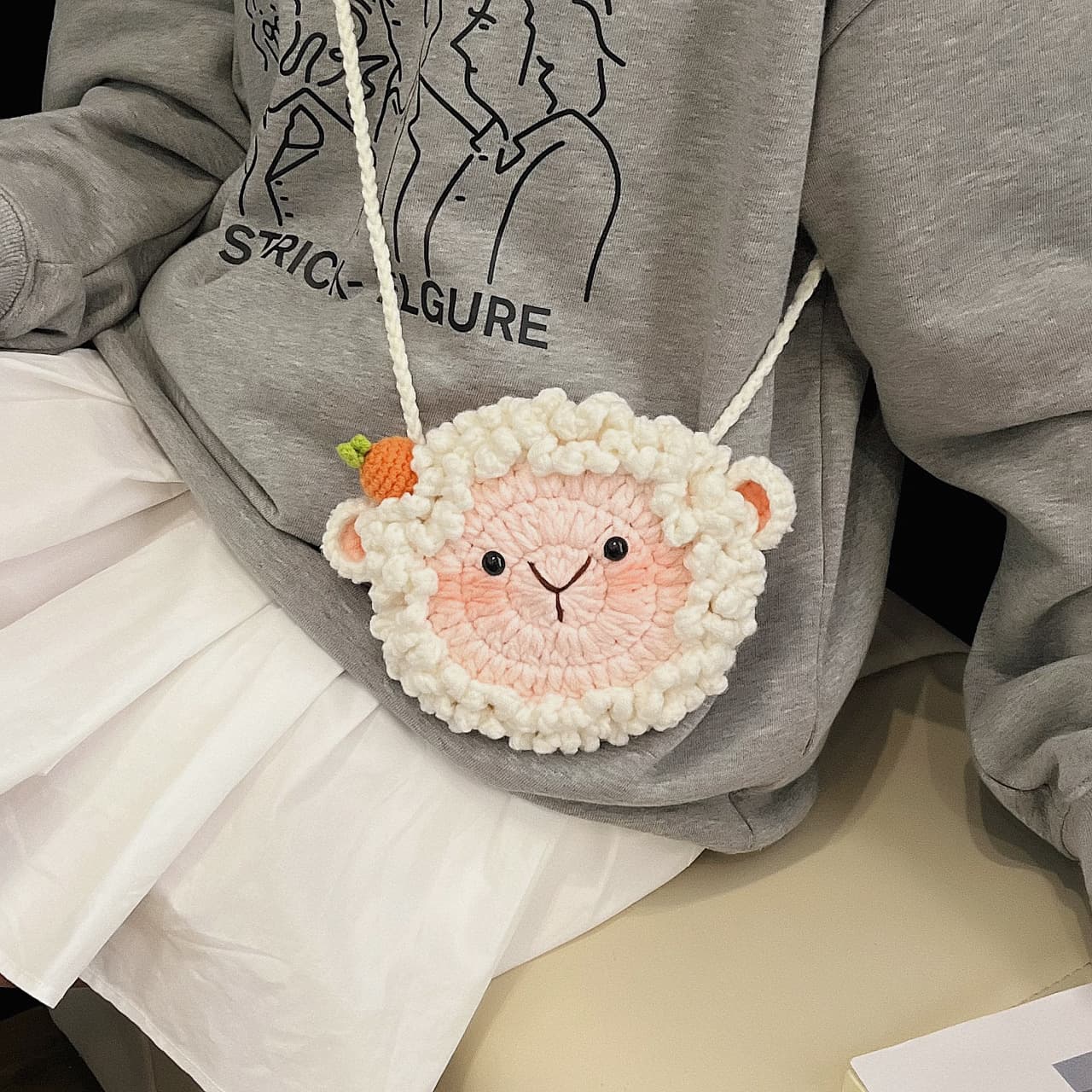 Cross-border Winter New Handwoven Sheep Crossbody Bag, Knitted Yarn Crochet Cute Gift Children's Coin Purse for Women