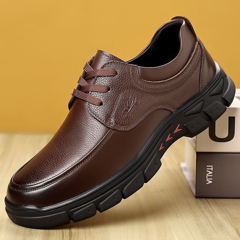 Men's leather shoes spring new soft leather lightweight non-slip leather middle-aged and elderly round-toe dad shoes trendy business leather shoes
