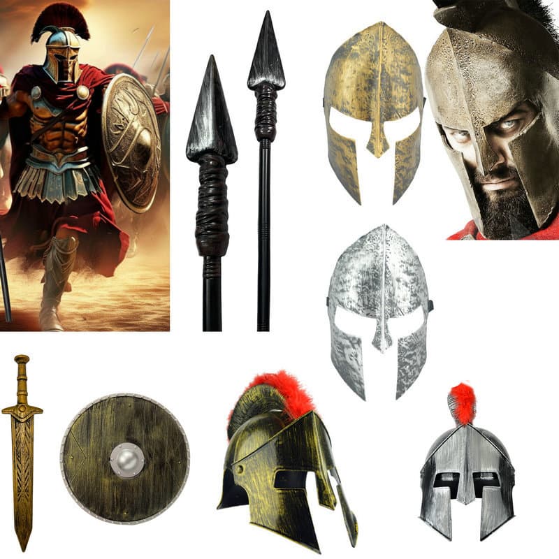 Spartan Armor Weapons Props Shield Sword Long Red Tassel Spear Mask Helmet Warrior Hat Harry Potter