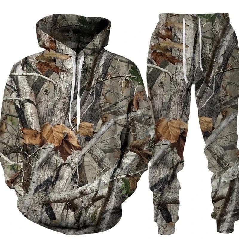 Z 73564 Camouflage Leaf Print Hoodie Set