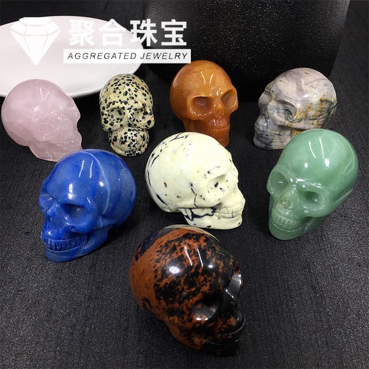 2-inch Natural Stone Skull Ornament - Green Aventurine, White Crystal, Pink Crystal, Lapis Lazuli, Tiger Eye Stone