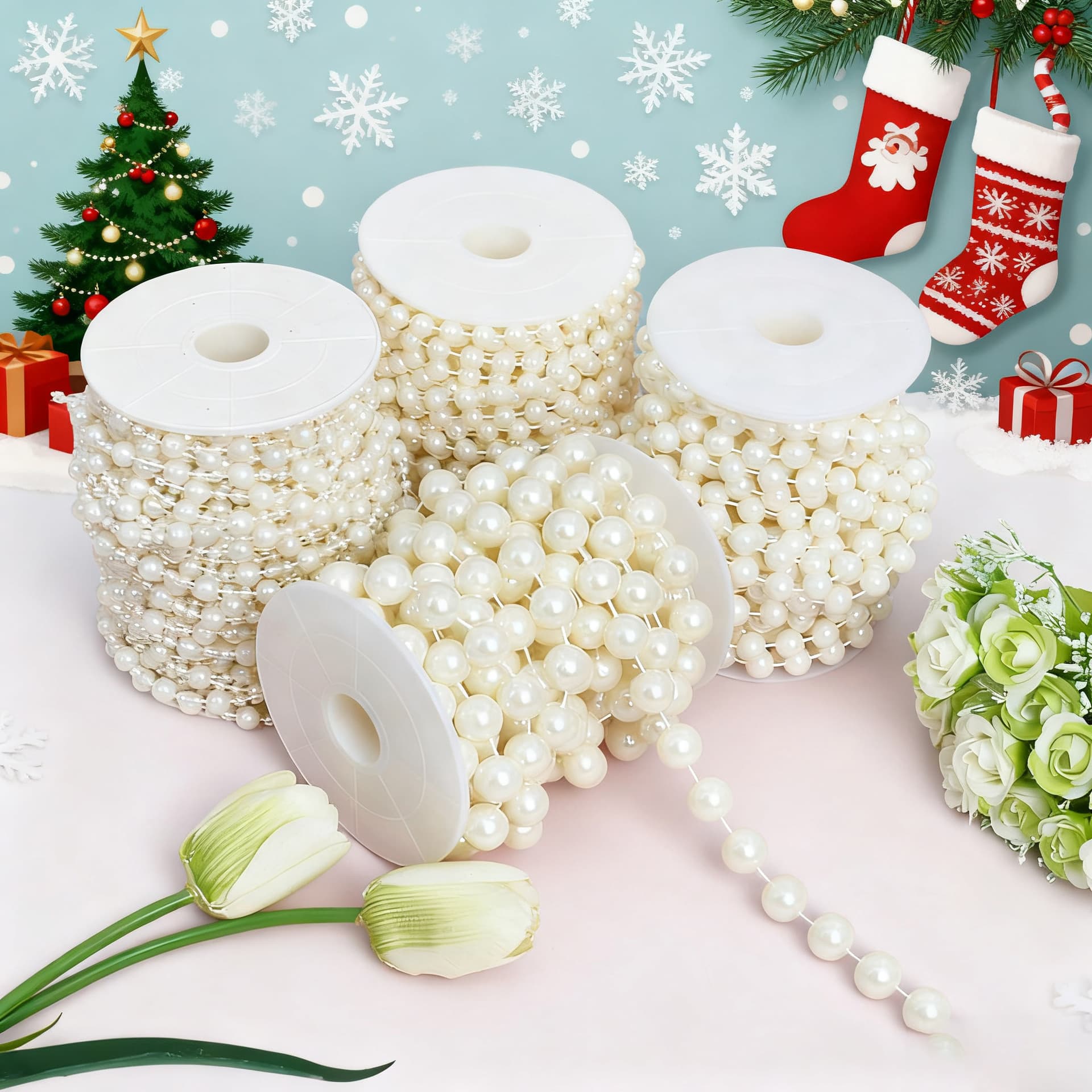 Christmas home decoration hanging, romantic wave curtain for wedding venues, ABS imitation pearl material stage aisle markers.