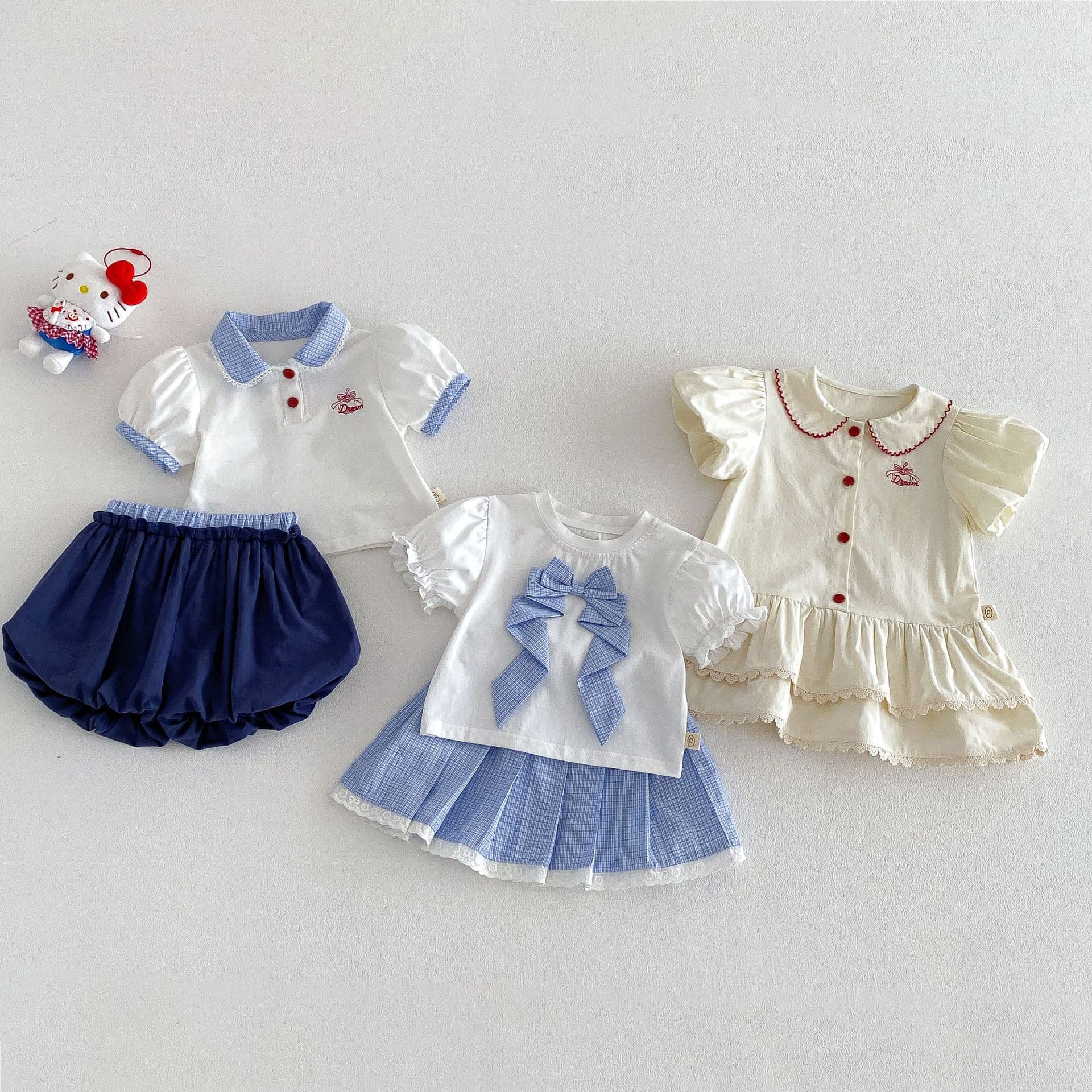 Girls' Bow-Knot Shirt Dress 2026 New Summer Baby Doll Collar Korean Style Dress Children's Stylish Dress