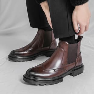 Cross-border Leather Chelsea Boots for Men High-top Fashion Leather Boots Large Size Martin Boots Slip-on Short Boots Drop Shipping
