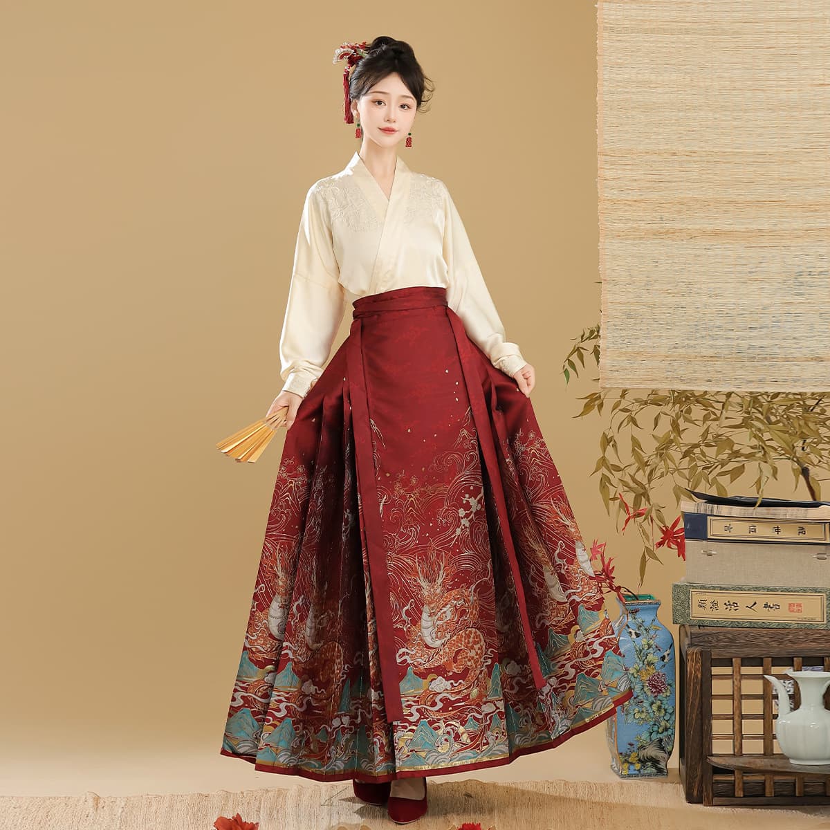 Original Design Imperial Dragon Hanfu Women's Chinese Style Modified Han Element New Chinese Style Long Horse-Face Skirt 8957