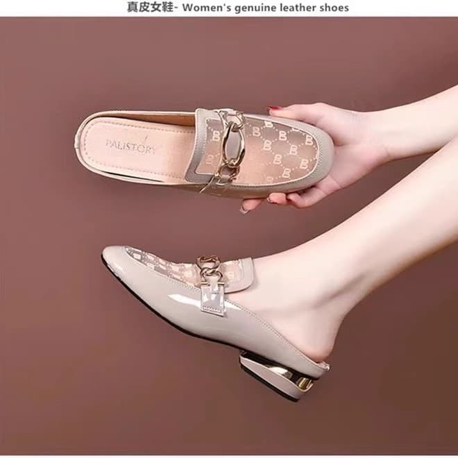 Mesh Half-Slipper Women 2025 Spring Summer New Closed-Toe Half-Slippers Women Outdoor Mid-Heel Chunky Heel Sandals Slippers Women