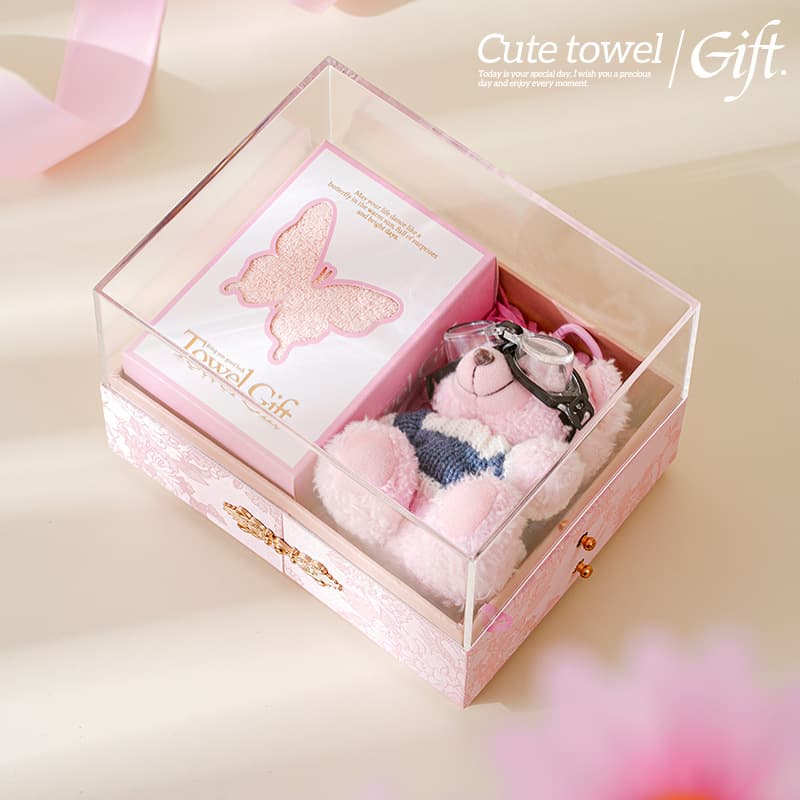 Bear Towel Gift Set for Wedding Bridesmaid Groomsman Baby Return Gift Coral Fleece Gift Box Cream Style Towel