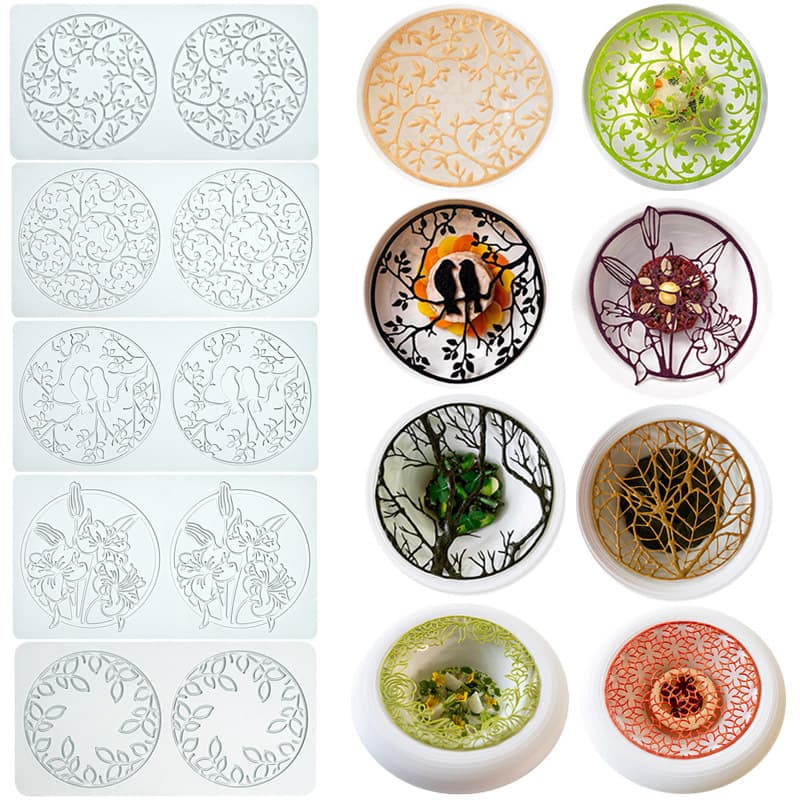 Cross-Border Fcm Leaf Pattern Fondant Lace Cushion Artistic Conception Dish Disc Decoration Silicone Mold Western Food Crisp Grinding Tool