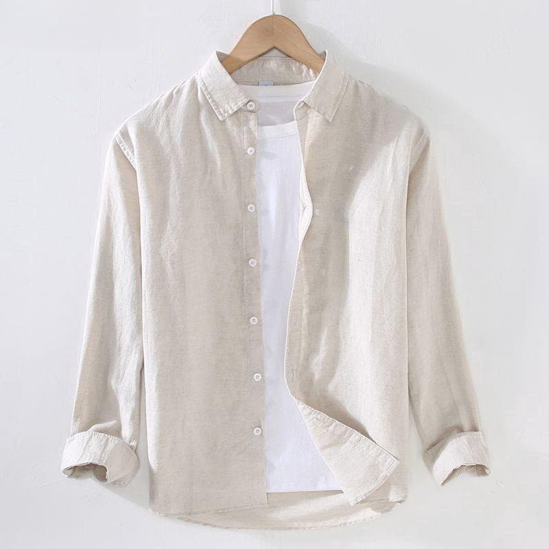 Men's Linen Long Sleeve Shirt, Linen Fabric Men's Clothing, Japanese Style Casual Loose Cotton Linen Shirt, Spring/Summer Wear Outer Shirt