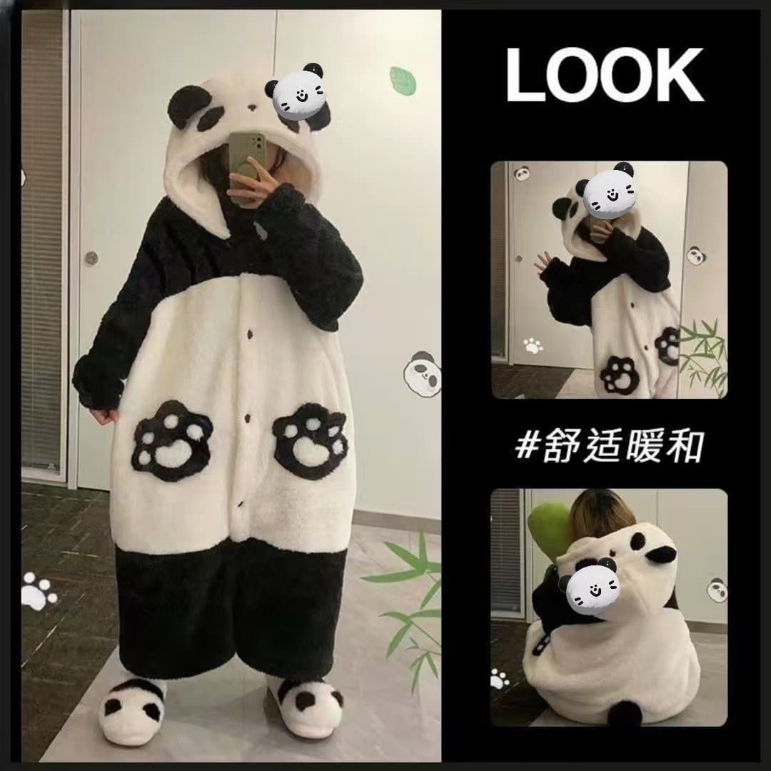 Panda Cartoon Sleep Robe Coral Fleece 2025 New Warm Homewear Cute Set Wearable Out Mixed Batch