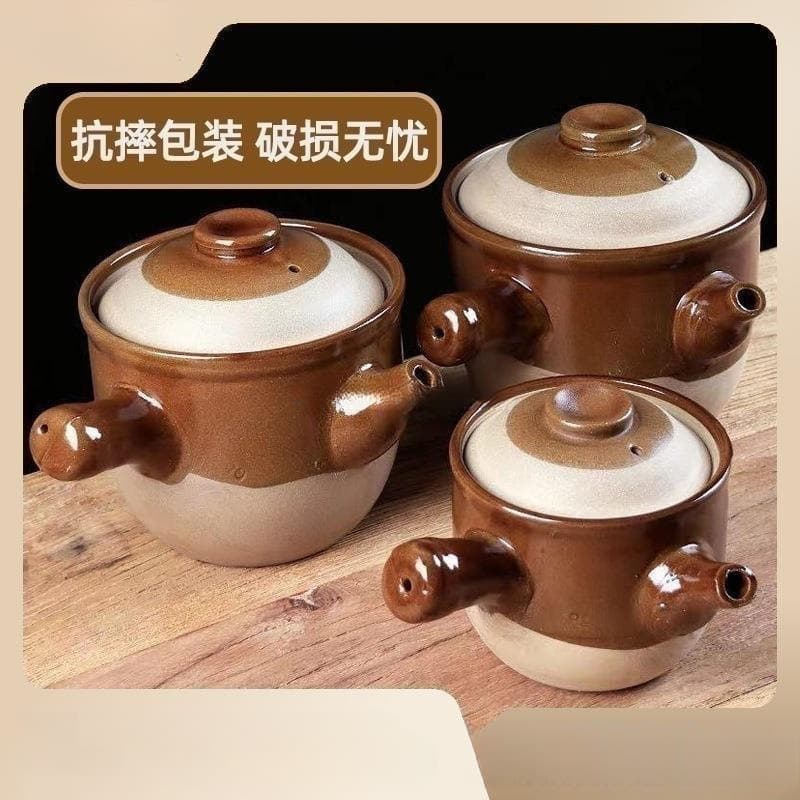 Traditional medicinal earthenware pot, health-preserving high-temperature resistant with lid for decoction on gas stoves.