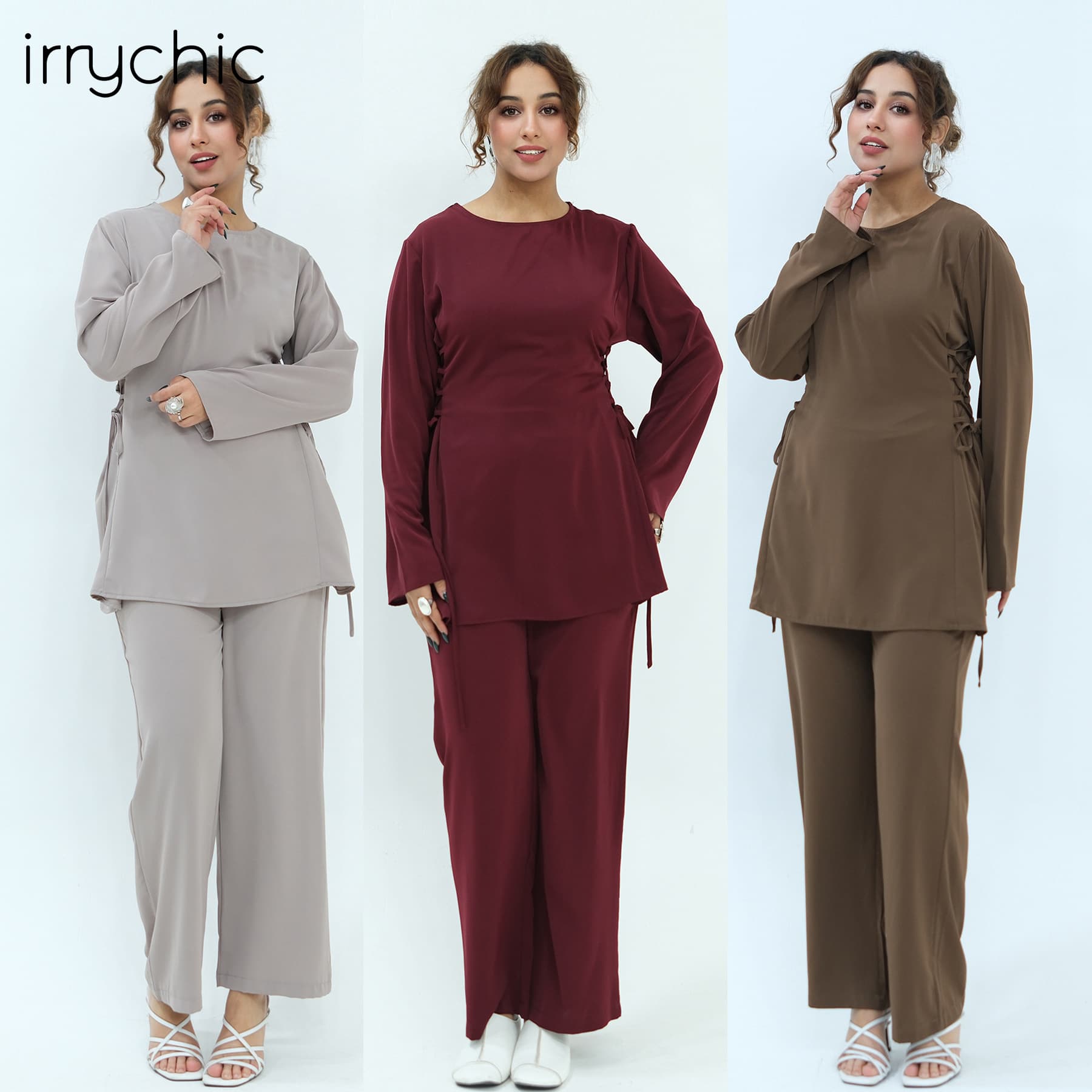 AIYIRUI Real Shot Direct, Cross-border Solid Color Waist-cinching Two-piece Set 1090