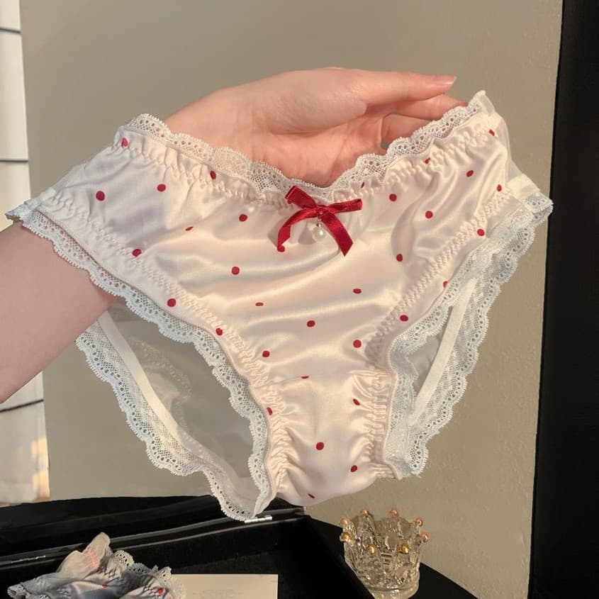 Polka Dot Lovers~ Cute Girls' Panties with Sweet Lace Trim, 2025 New Style, Red Bow, Pure Desire Style, Cotton Crotch