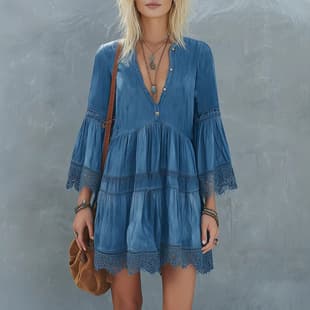 Vintage Style Lace Patchwork Vacation Dress