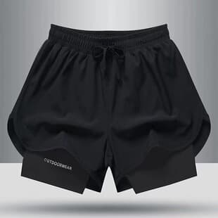 Running Shorts for Men, Sports Fitness 3/4 Length, Ice Silk Quick-Dry Lining, New Style Two-Layer Training Shorts, Summer