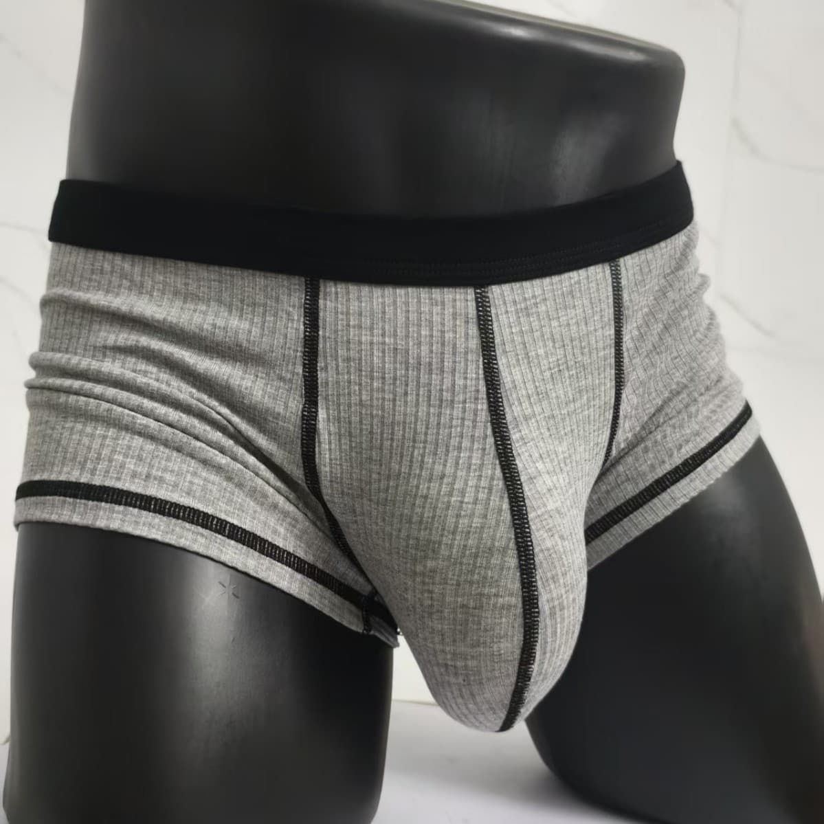 Ribbed Breathable U-Pouch Prominent Low-Rise Butt Lift Single Layer Thin Small Boxer Men's Front Enlarged Pouch Four-Corner Underwear