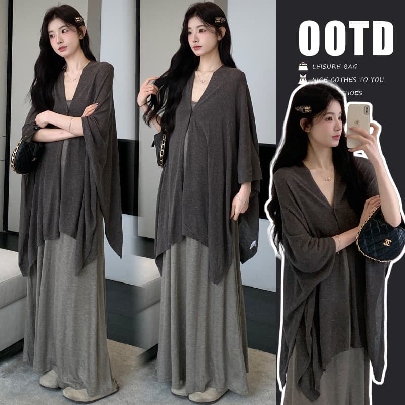 2026 Spring New Maternity Camisole Dress + Knitted Sweater Shawl Maternity Two-Piece Set