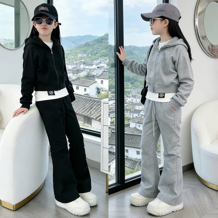 Girls' Trendy Streetwear Set Spring 2026 New Kids Hoodie Jacket Sporty Three-Piece Set Fashion
