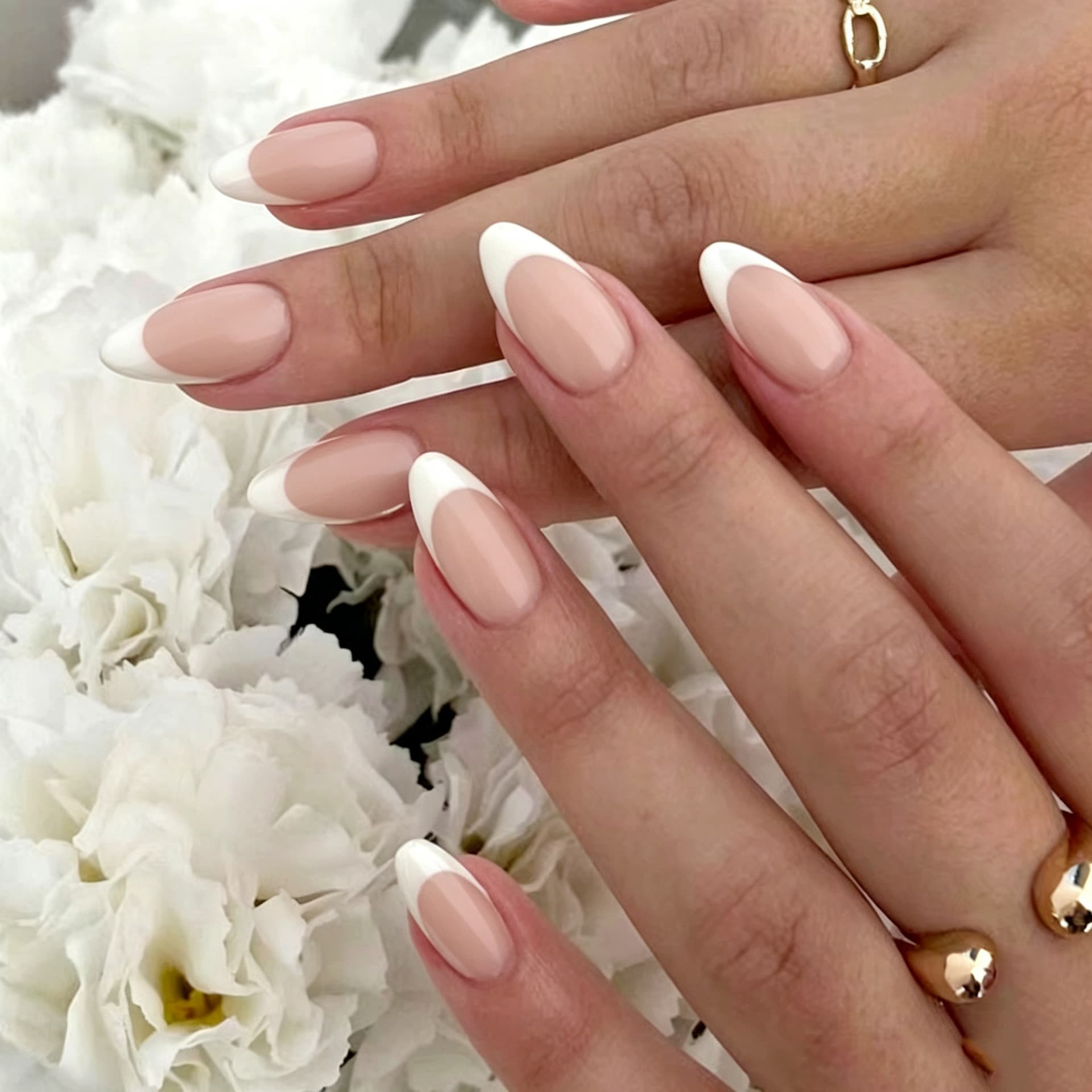 24pcs Simple White Edge French Handmade Press-On Nails Almond Shape Nail Tips Cross-Border Bestseller False Nails Wholesale