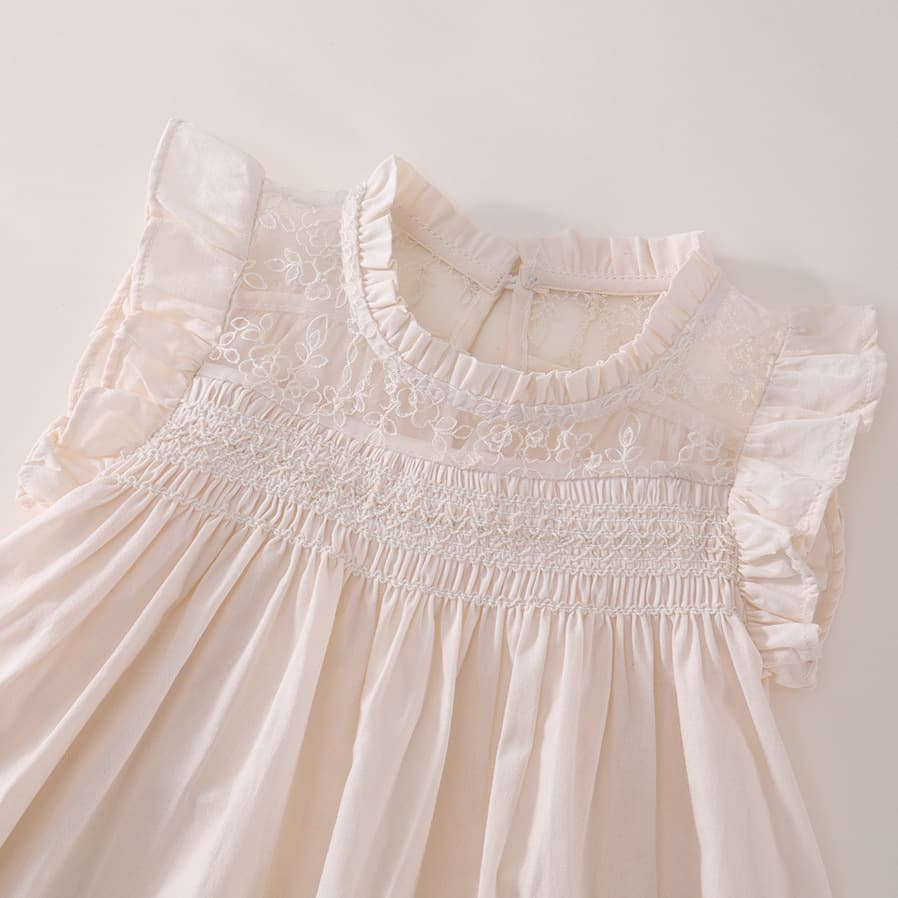 Girls' Small Flutter Sleeve Ruffle Dress 2025 Summer New Children's French Shirring Princess Dress Drop Shipping