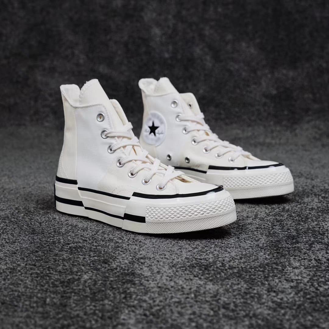 Maiqi Converse High-Version Deconstructed Elevated Thick-Sole Canvas Shoes Campus Style High-Top Couple Unisex Fashion Skate Shoes