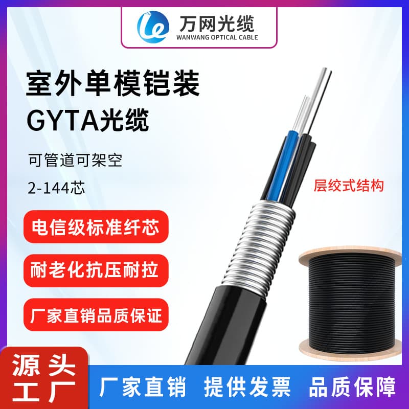 Supplier Loose Tube Stranded Armored Optical Cable GYTA Fiber Optic Cable Outdoor Single Mode Armored Fiber Cable Manufacturer