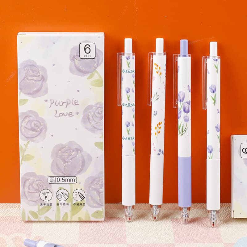 Dreamy Purple Rose Retractable Gel Pen, Ins High-Aesthetic Student Exam & Study Pen, ST Nib Smooth Writing 0.5
