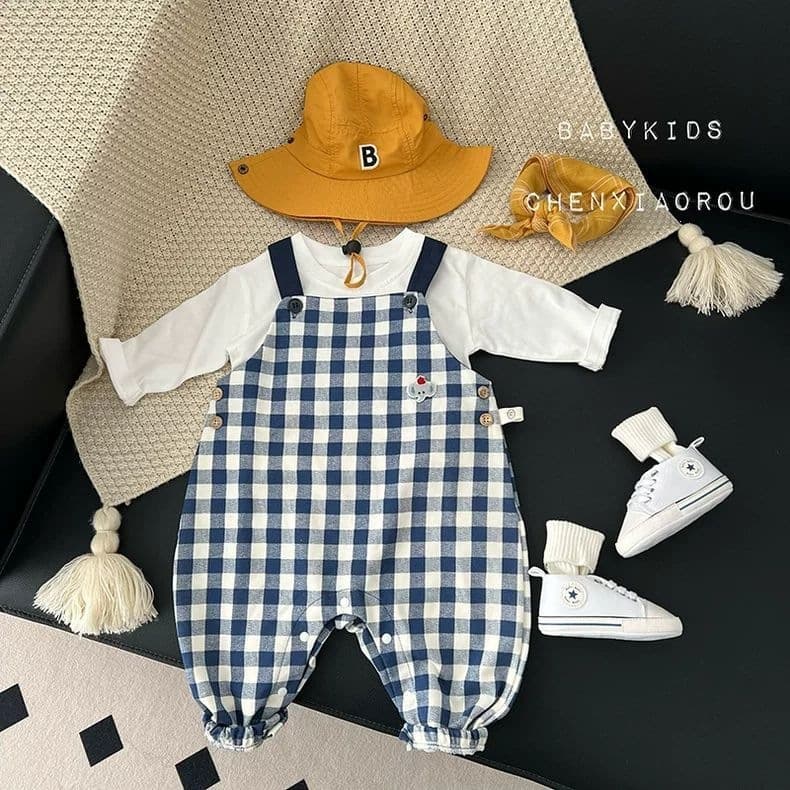 Ins Boys Girls Spring Autumn Cute Plaid Overalls Baby Toddler Spring Outing Overalls Bodysuit Pants