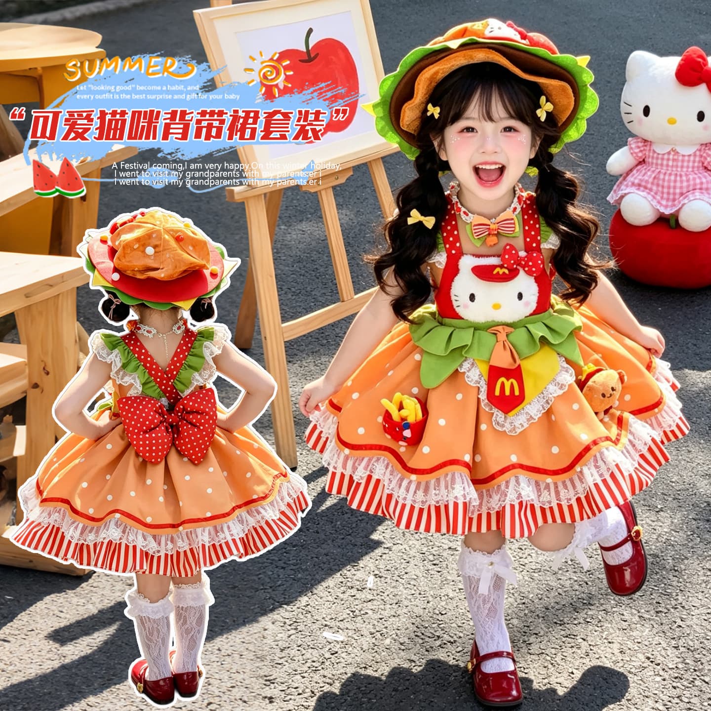 Girl's Hamburger Dress Lolita Summer New Children's Fashionable Puffy Princess Dress Lolita Birthday Dress